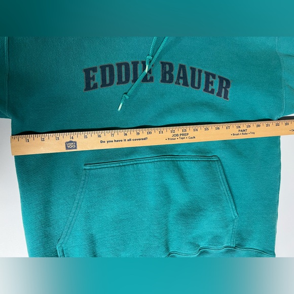 VTG Teal Hoodie Mens Small Eddie Bauer 90s Fleece Pullover Sweatshirt *Flaws* - Picture 8 of 8
